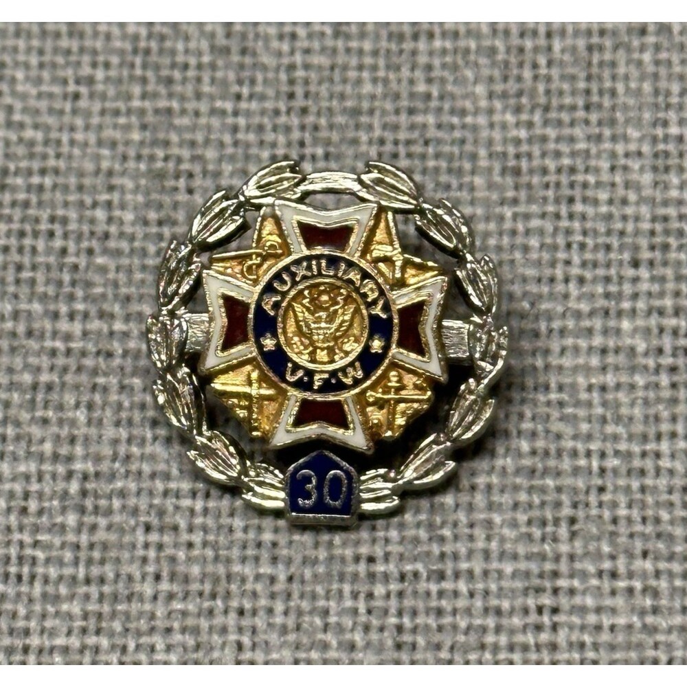 Vintage Sterling VFW AUXILIARY 30 Year Member Pin Veterans of Foreign Wars